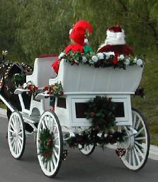 Santa and eve in white carriage